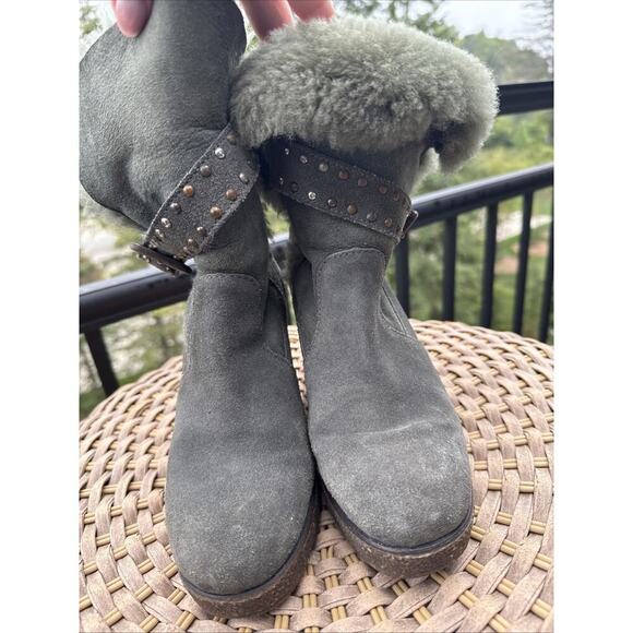 Emu Boots Heighton Lo Sheepskin Womens 5 Green Wedge Winter Australian - Picture 4 of 16